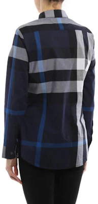 (Women) Burberry Blue Checkered Long-Sleeve Button-Up Shirt 40177141 Purchase (Women) Burberry Blue Checkered Long-Sleeve Button-Up Shirt 40177141