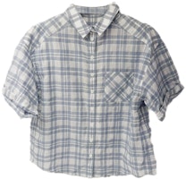 (Women) Burberry Blue Checkered Short Sleeve Button-Up Shirt. 39991521 (Women) Burberry Blue Checkered Short Sleeve Button-Up Shirt. 39991521