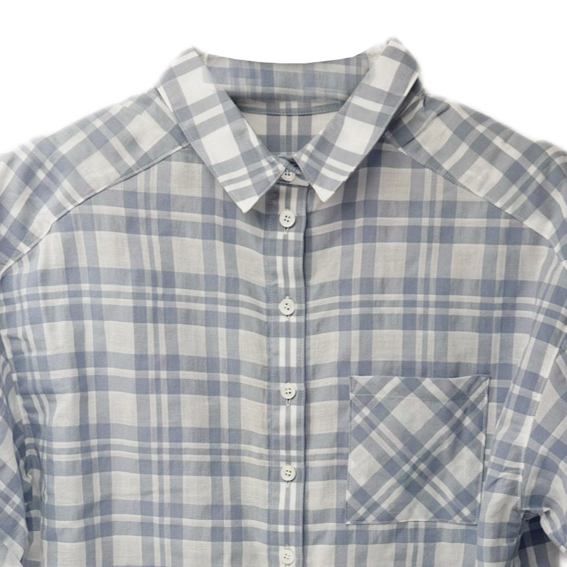 Lookbook (W) 버버리 블루 체크 반팔 버튼 업 셔츠. 39991521