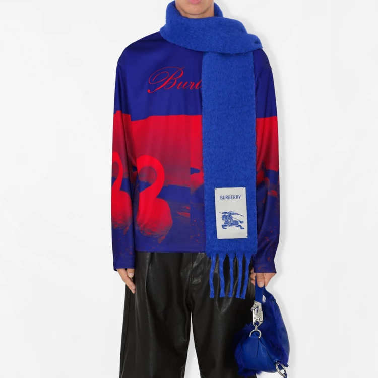 (Women) Burberry  Blue Logo Fringe Woolen Scarf 80796441 圖 5