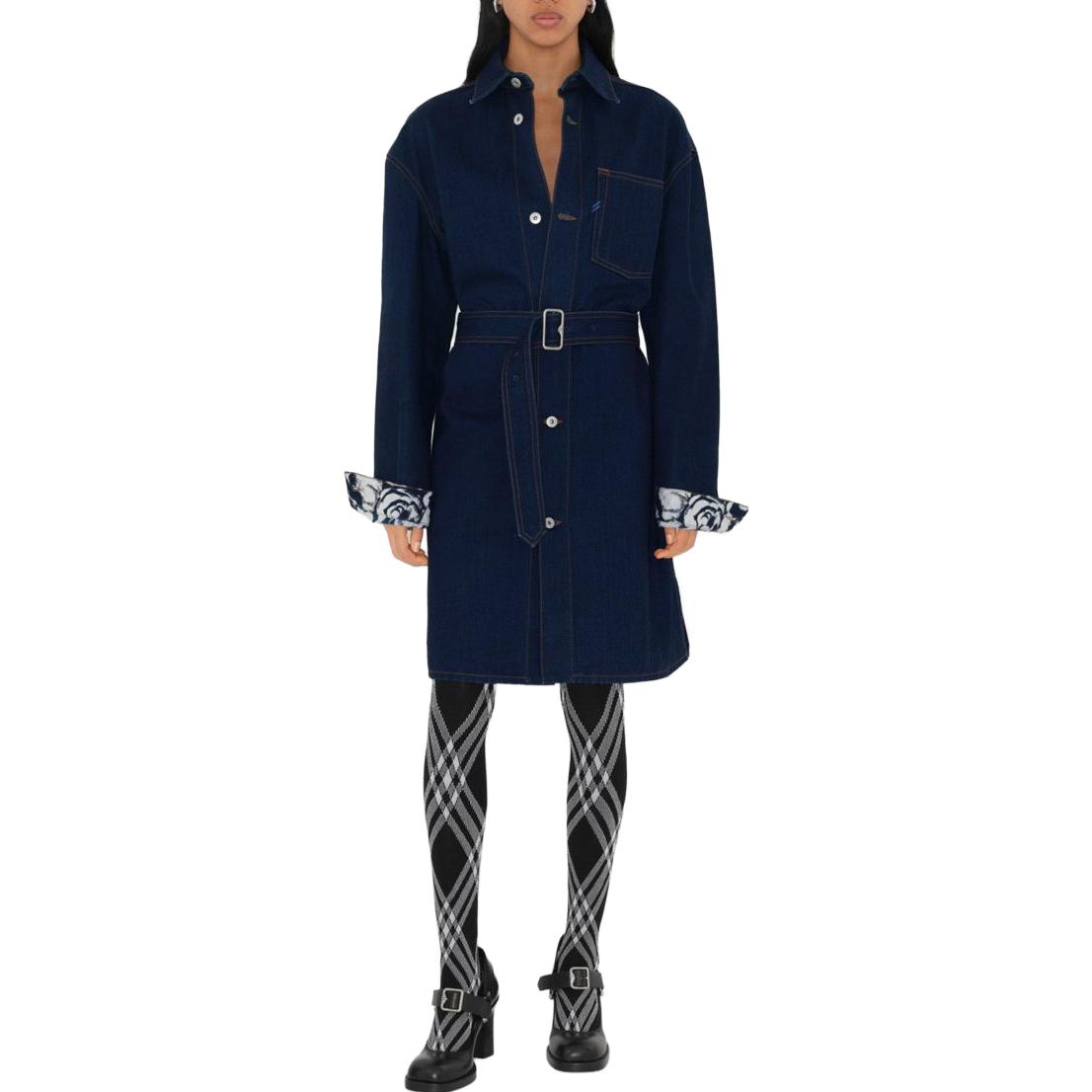 Shop (W) Burberry Vestido Azul Manga Larga Color Liso con Botones Frente 80823081