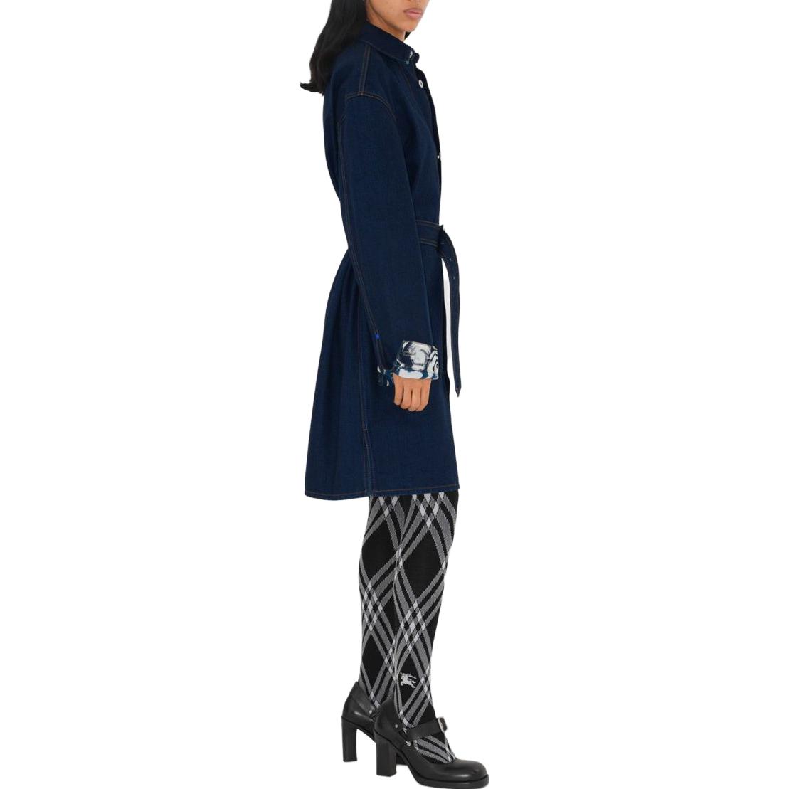 Details for (W) Burberry Vestido Azul Manga Larga Color Liso con Botones Frente 80823081