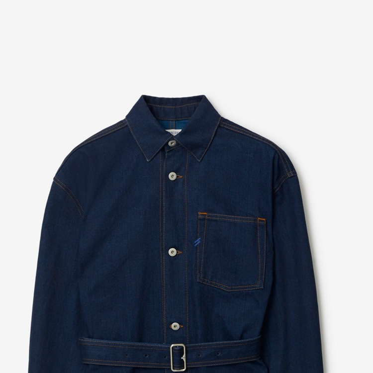 Sizing (W) Burberry Vestido Azul Manga Larga Color Liso con Botones Frente 80823081