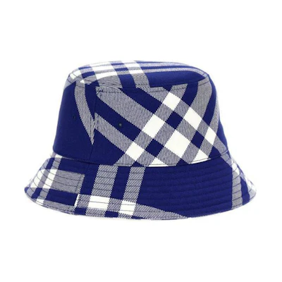 (Women) Burberry Blue Polyester Bucket Hat with Stripe Detail. 8079490KNIGHTIPCHECK