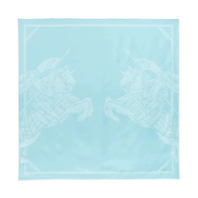 (Women) Burberry Blue Silk Scarf with Equestrian Knight Print. 80710781