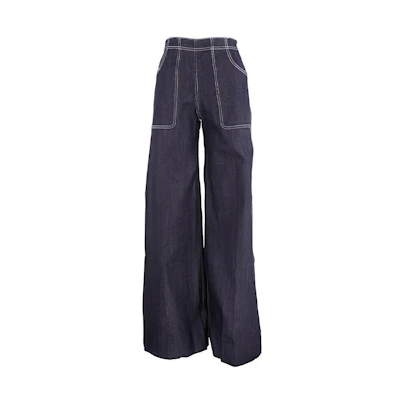 (Women) Burberry Blue Wide-Leg Denim Jeans with Stitch Detail. 40714521