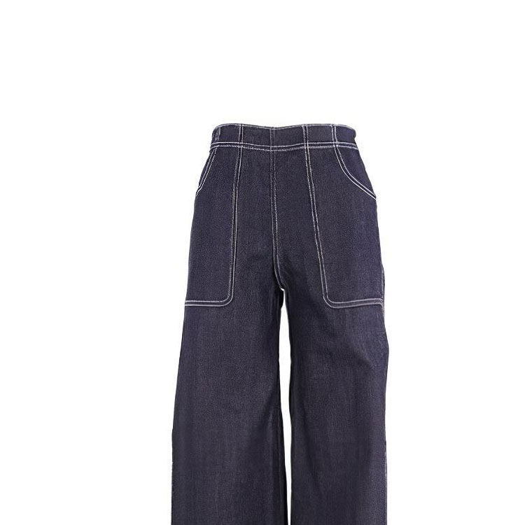 Sizing (W) 博柏利蓝色宽腿对折牛仔裤带缝线细节 40714521