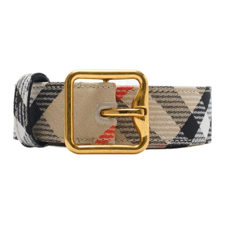 (Women) Burberry  Brown Belt with Check Design, Polyester, Cotton, Calfskin, 3CM Wide. 80999391