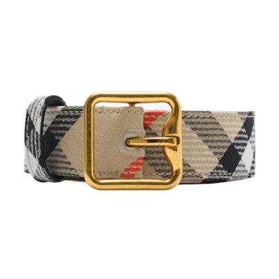 (Women) Burberry Brown Belt with Check Design, Polyester, Cotton, Calfskin, 3CM Wide. 80999391