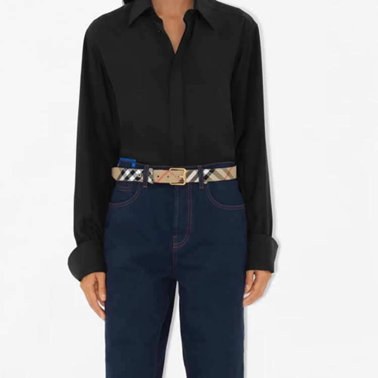 (Women) Burberry  Brown Belt with Check Design, Polyester, Cotton, Calfskin, 3CM Wide. 80999391 圖 4