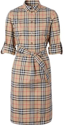 (Women) Burberry Brown Check Belted Mid-Length Slim Fit Long-Sleeve Dress 8085647 Buy (Women) Burberry Brown Check Belted Mid-Length Slim Fit Long-Sleeve Dress 8085647
