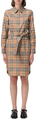 (Women) Burberry Brown Check Belted Mid-Length Slim Fit Long-Sleeve Dress 8085647 Lookbook (Women) Burberry Brown Check Belted Mid-Length Slim Fit Long-Sleeve Dress 8085647