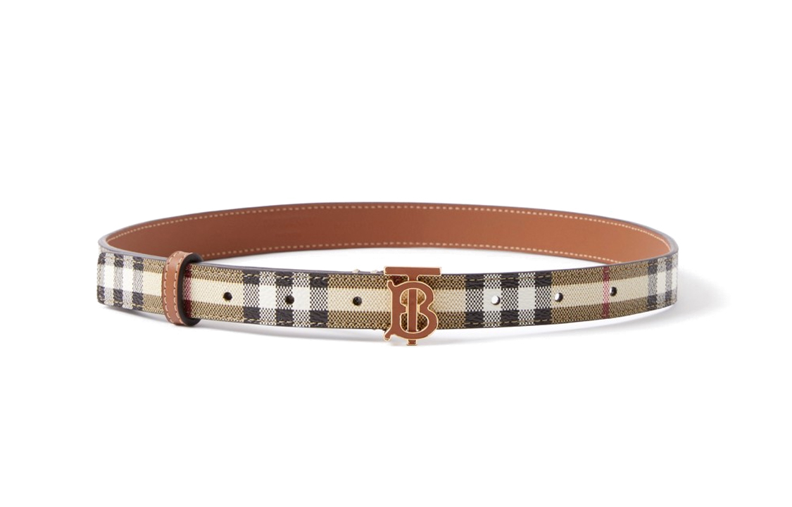 (Women) Burberry  Brown Check Letter Buckle Leather Belt 2cm Wide. 80704091