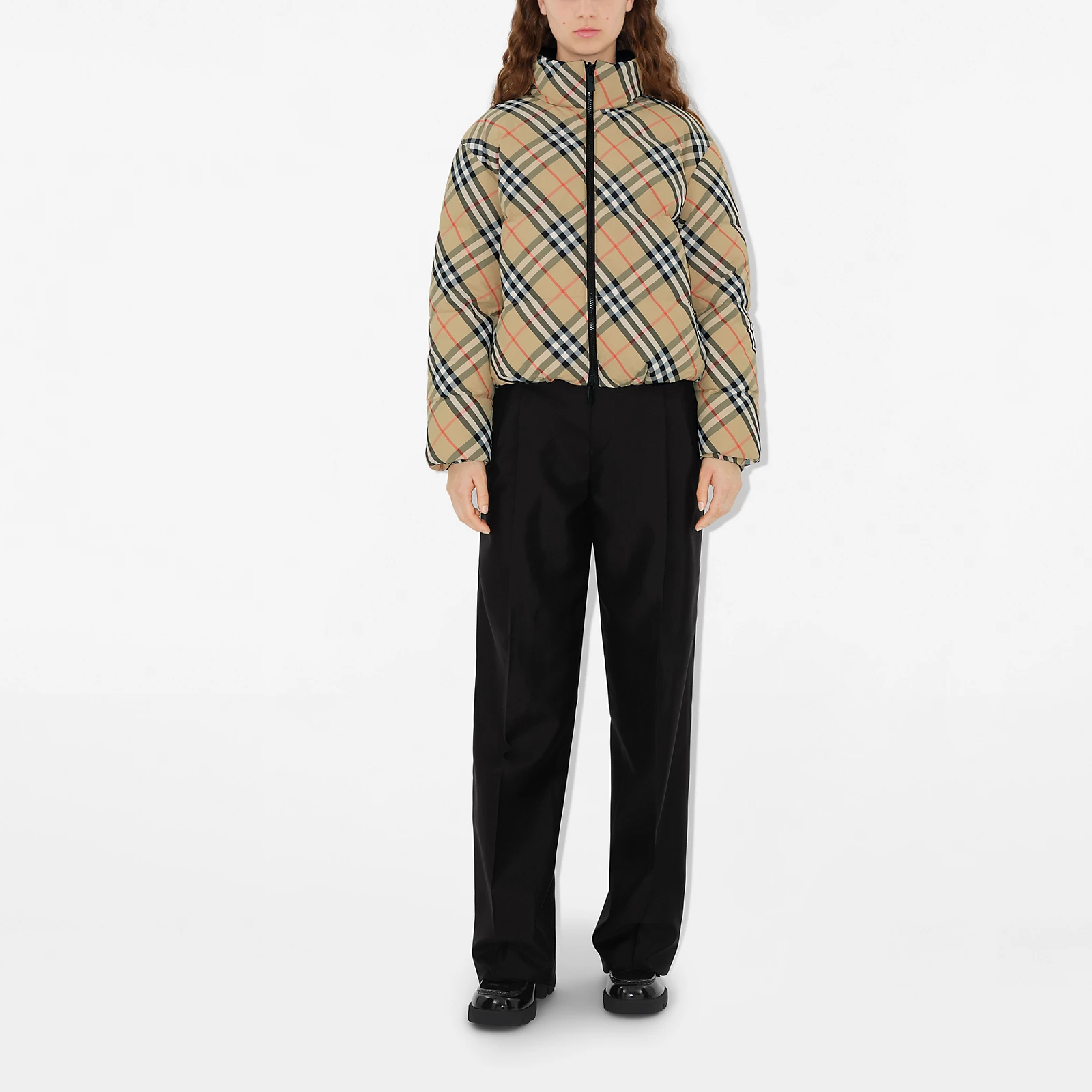 Lookbook (Women) Burberry  Brown Check Loose Fit Zip-Up Down Jacket 80961291