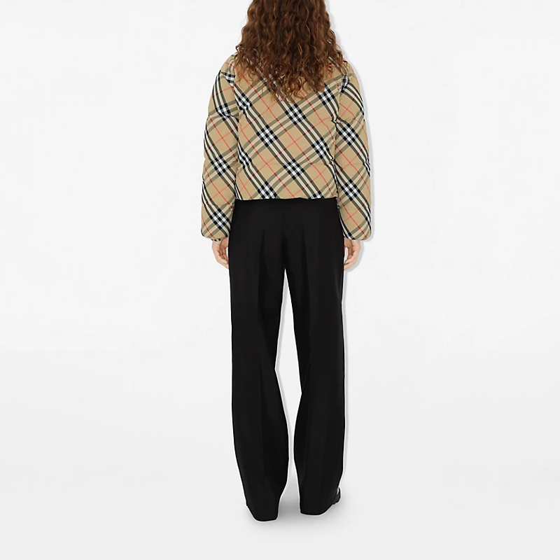 Shop (Women) Burberry  Brown Check Loose Fit Zip-Up Down Jacket 80961291