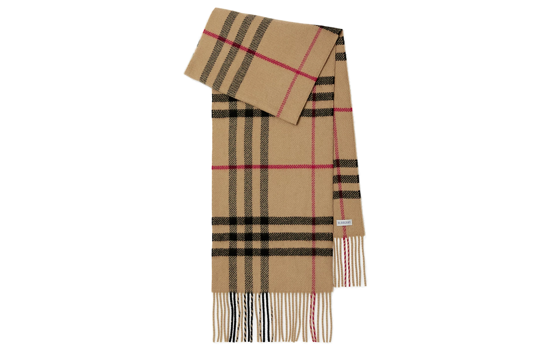 (Women) Burberry  Brown Checkered Fringe Logo Wool Scarf 80769971 圖 2