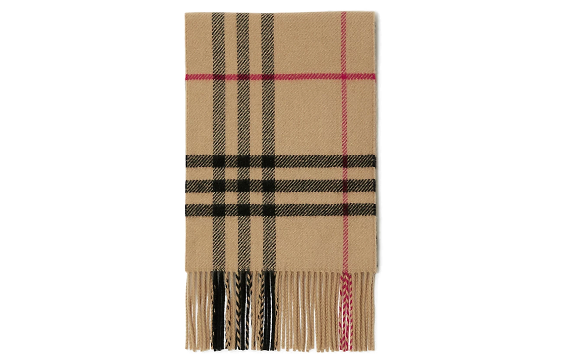 (Women) Burberry  Brown Checkered Fringe Logo Wool Scarf 80769971 圖 3