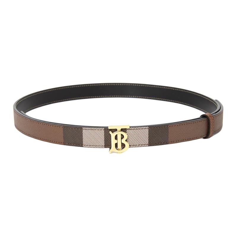 (Women) Burberry  Brown Double-Sided Belt with Cotton Metal TPU, 2CM Wide. 8062345