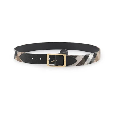 (Women) Burberry Brown Leather Belt with Pin Buckle, Colorblock Design, 3CM Wide 80499071