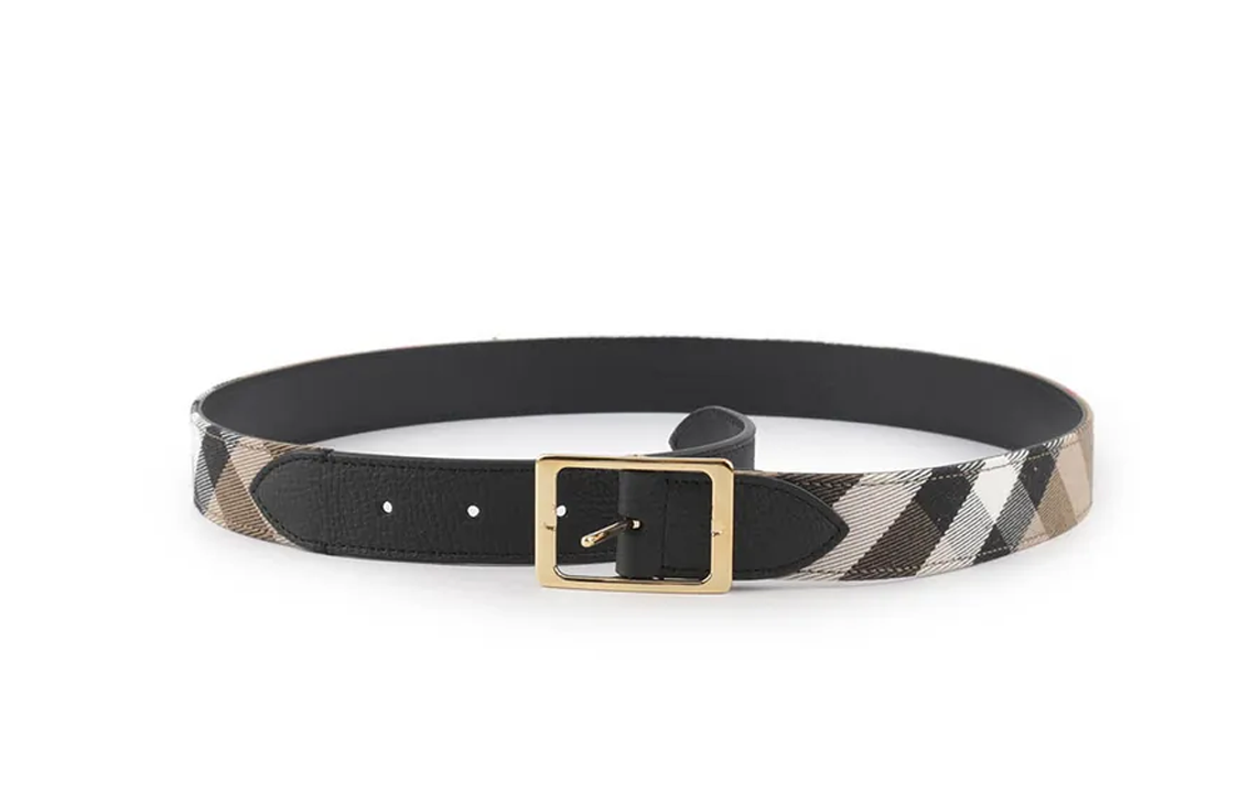 Order (Women) Burberry  Brown Leather Belt with Pin Buckle, Colorblock Design, 3CM Wide 80499071