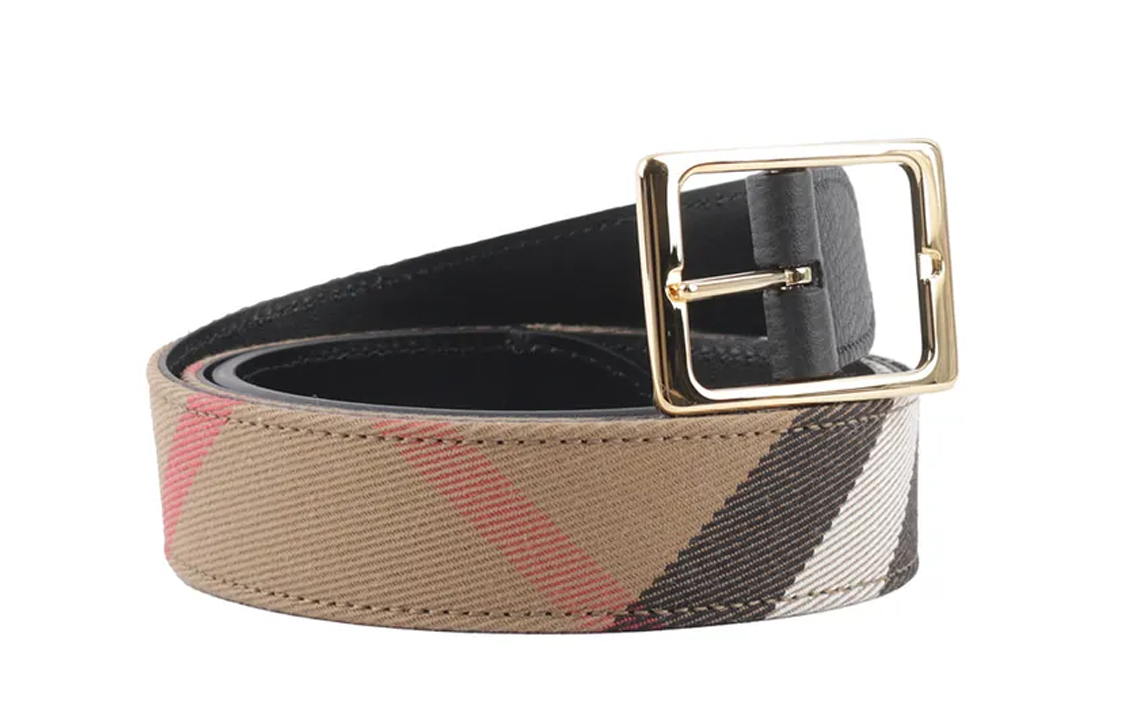 Shop (Women) Burberry  Brown Leather Belt with Pin Buckle, Colorblock Design, 3CM Wide 80499071