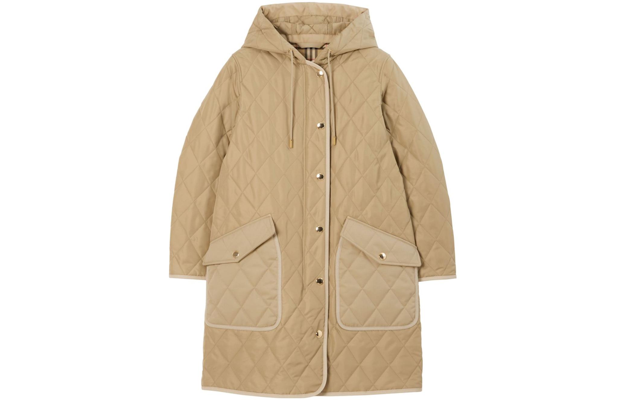 (Women) Burberry  Brown Long Sleeve Hooded Mid-Length Solid Coat. 80726721