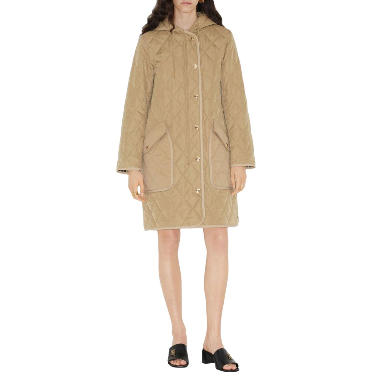 Lookbook (W) Abrigo Sólido Marrón de Manga Larga con Capucha de Burberry. 80726721