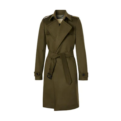 (Women) Burberry Brown Mid-Length Trench Coat with Belt and Notched Lapel. 80358011