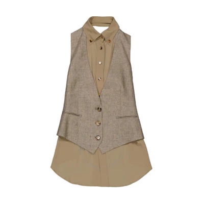 (Women) Burberry Brown Sleeveless Layered Look Shirt with Point Collar. 45641601