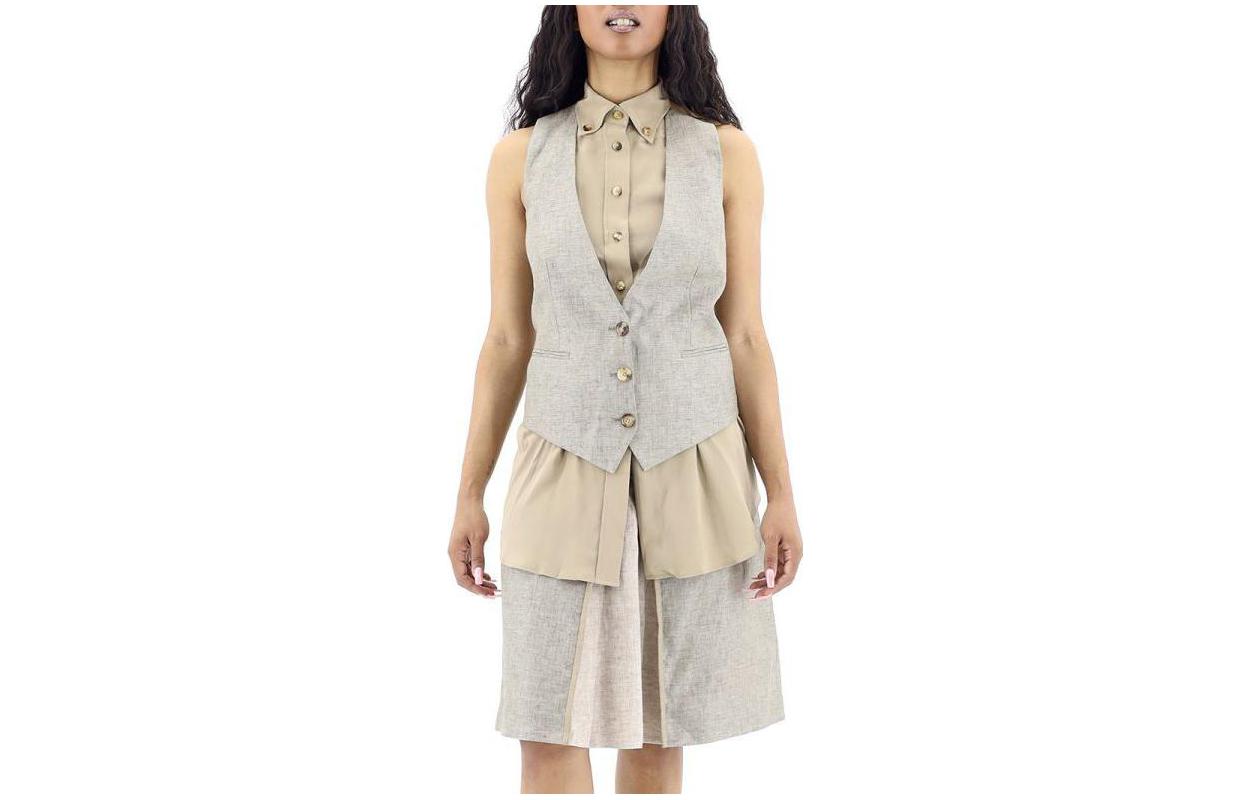 (Women) Burberry  Brown Sleeveless Layered Look Shirt with Point Collar. 45641601 圖 2