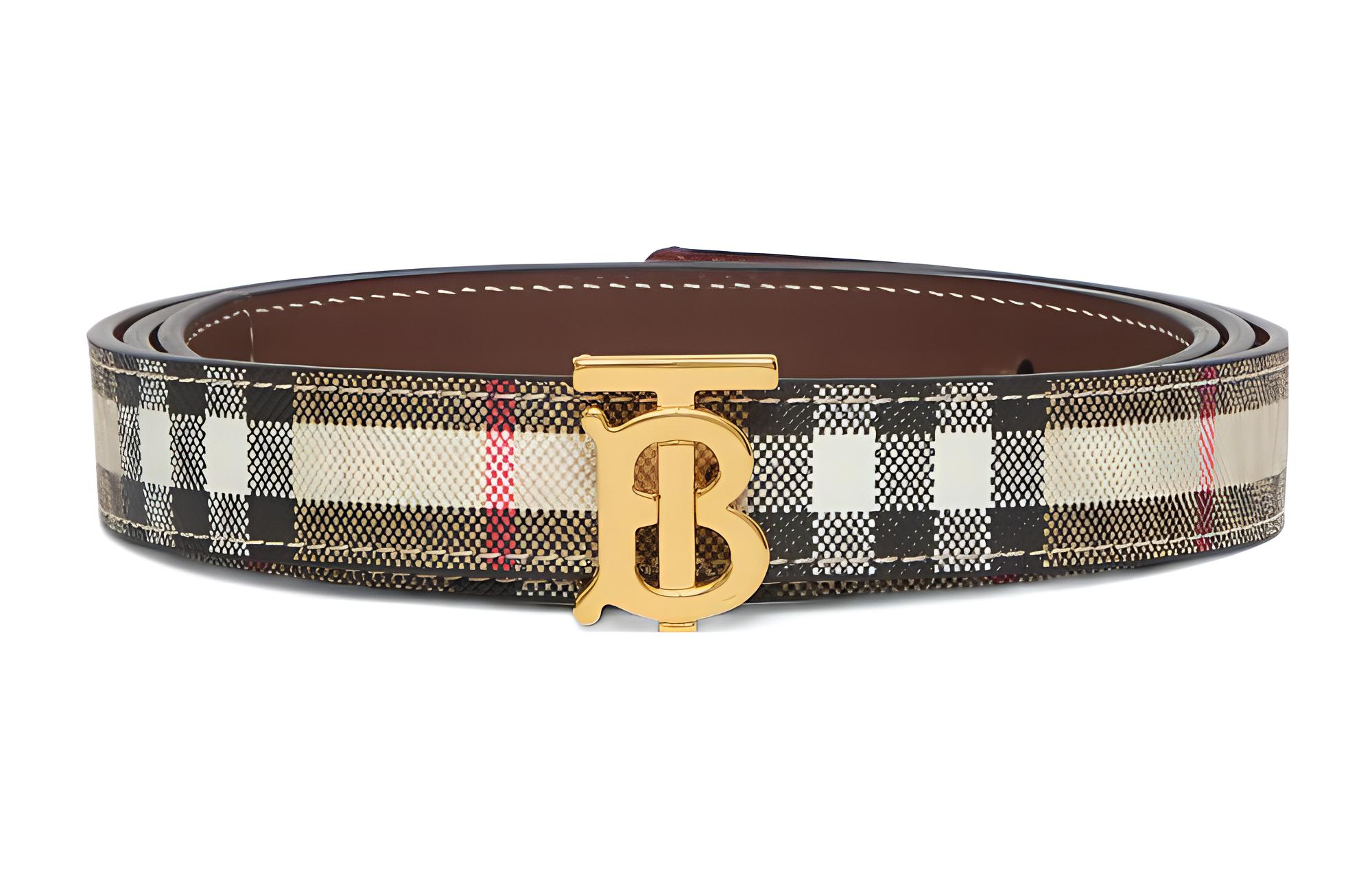 (Women) Burberry  Brown Stripe Leather Belt with Smooth Buckle, 2cm Width. 80524851