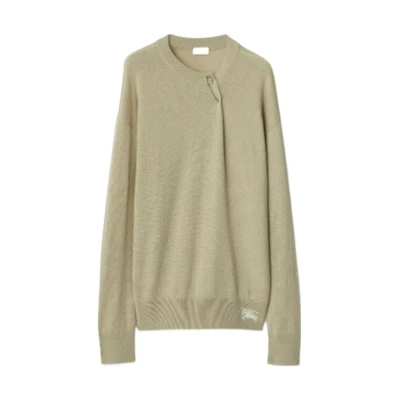 (Women) Burberry Cashmere Sweater FW23 Solid Color with Pin Detail in Khaki. 80839251