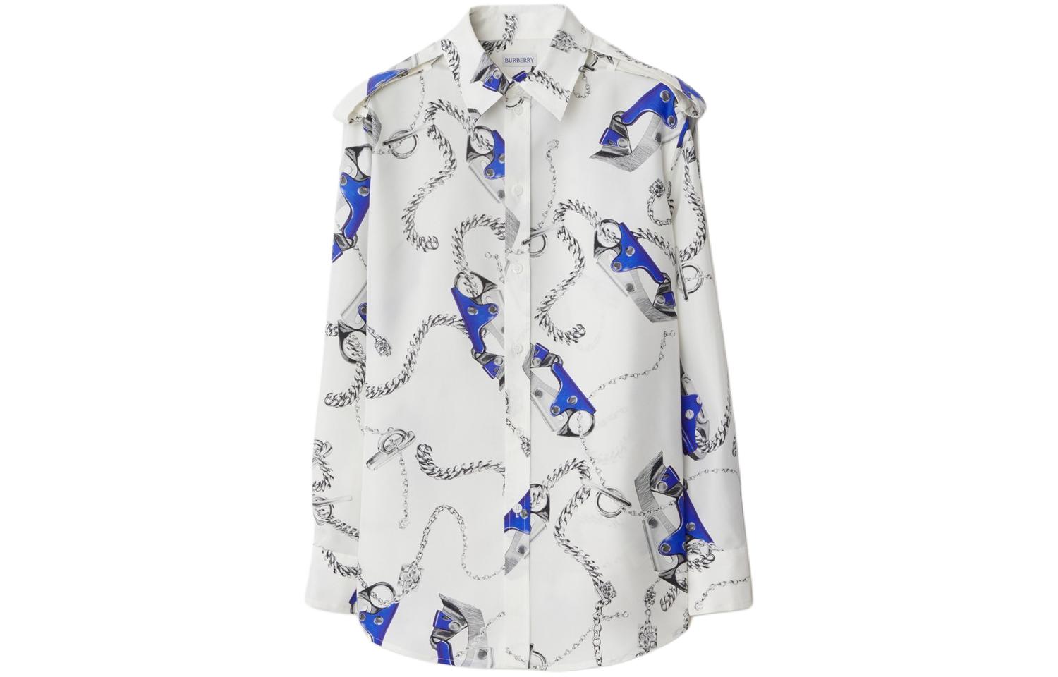 (Women) Burberry  Chain Print Long Sleeve Shirt White 80907141