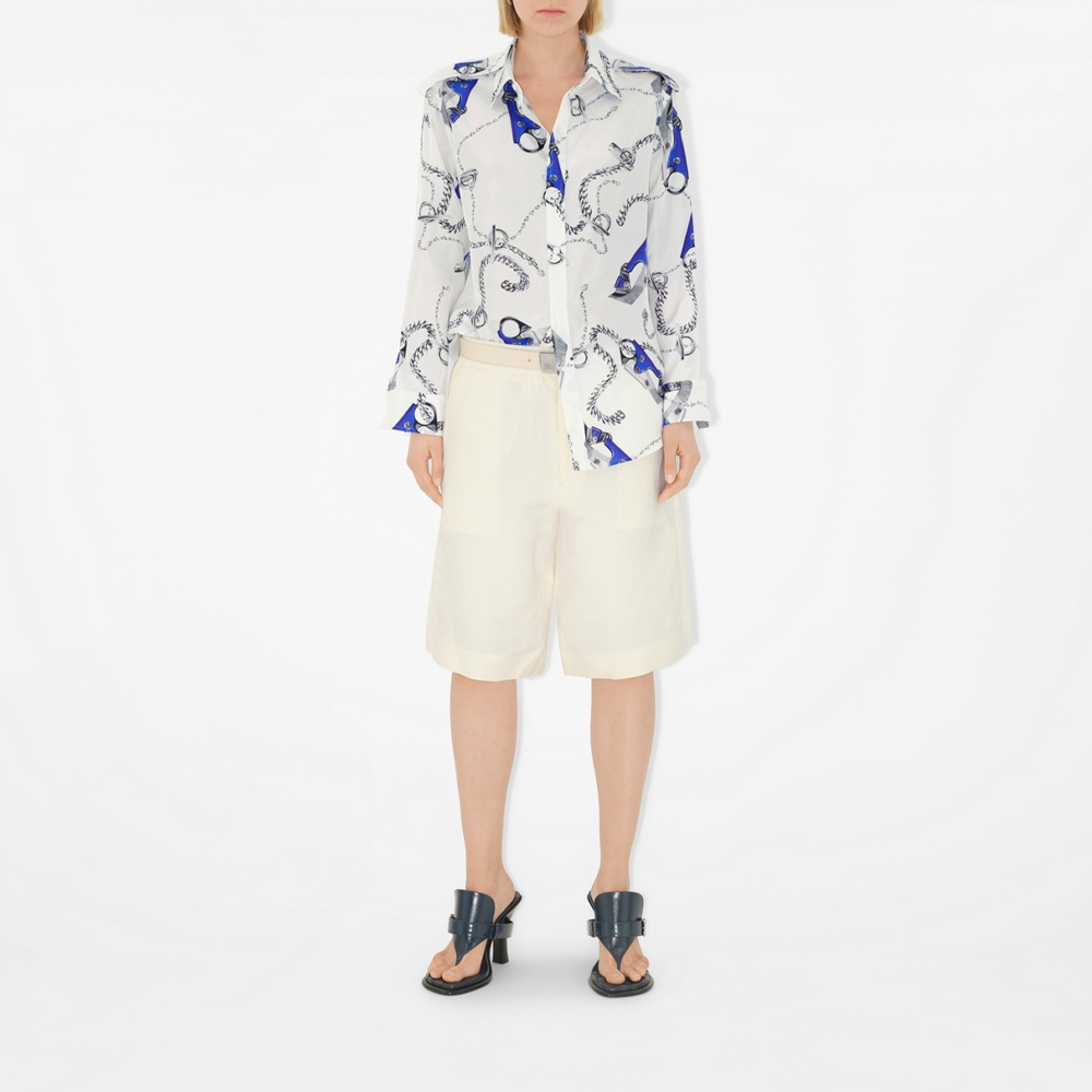 (Women) Burberry  Chain Print Long Sleeve Shirt White 80907141 圖 4