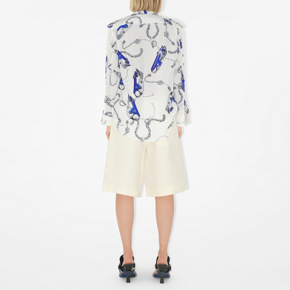 (Women) Burberry  Chain Print Long Sleeve Shirt White 80907141 圖 5