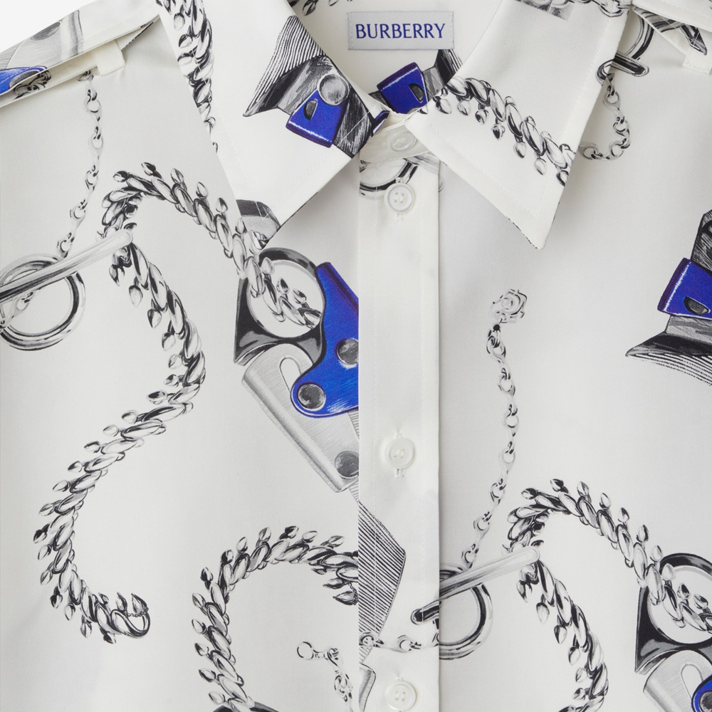 (Women) Burberry  Chain Print Long Sleeve Shirt White 80907141 圖 8