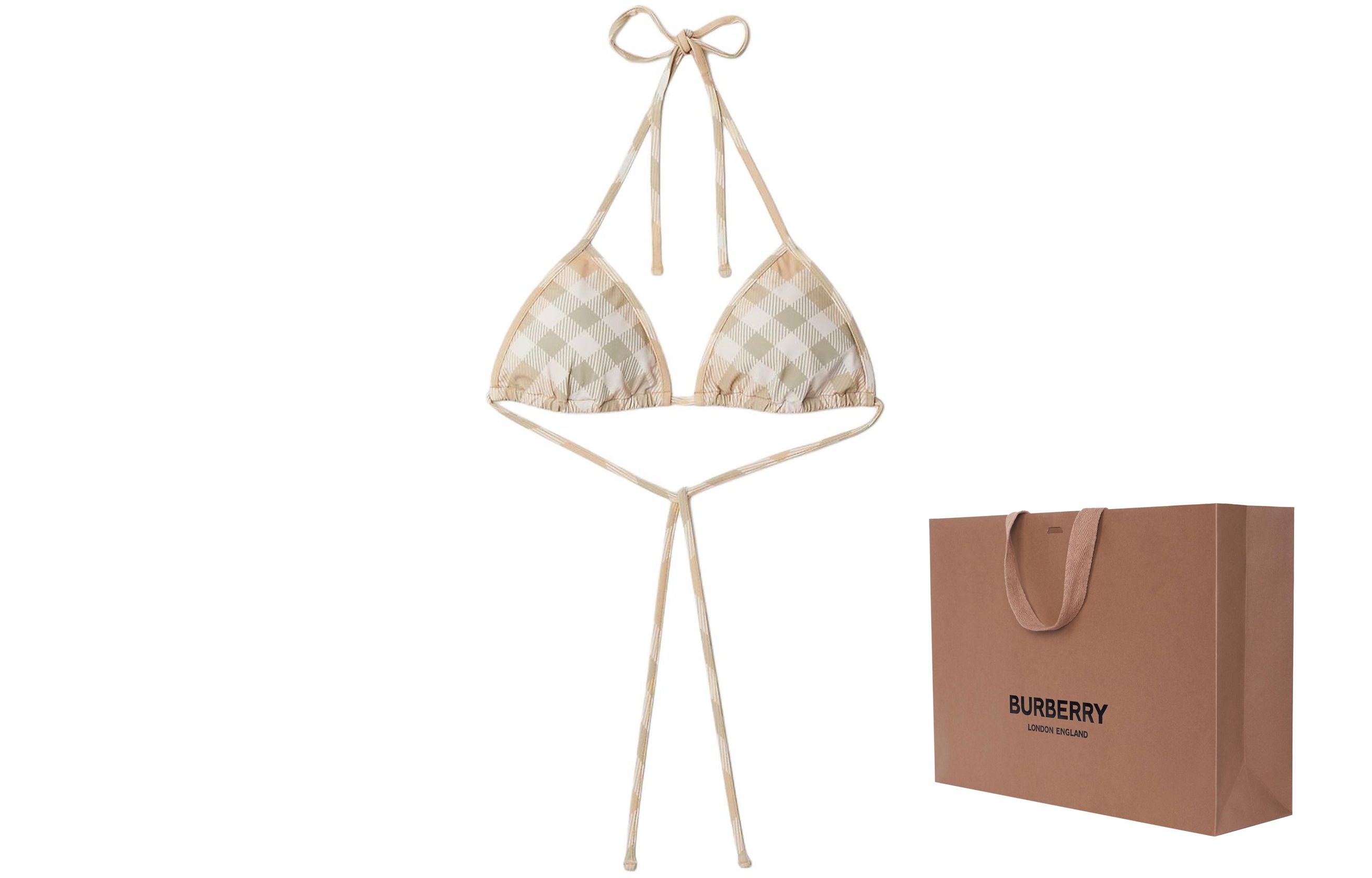 Shop (Women) Burberry  Check Halterneck Tie Bikini Beige 80827511