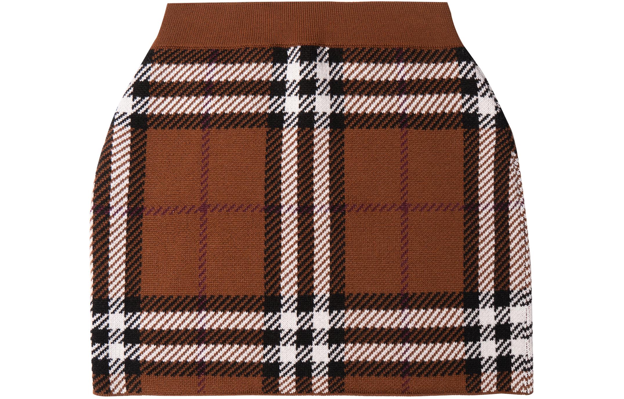 (Women) Burberry  Check Jacquard Mini Skirt in Birch Brown. 80632201