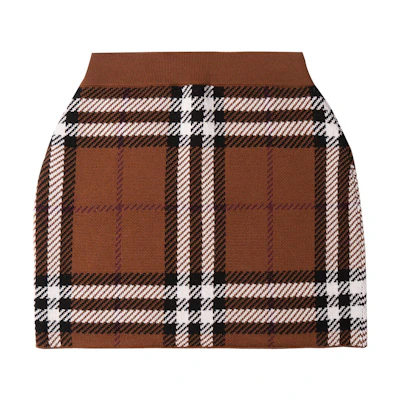 (Women) Burberry Check Jacquard Mini Skirt in Birch Brown. 80632201