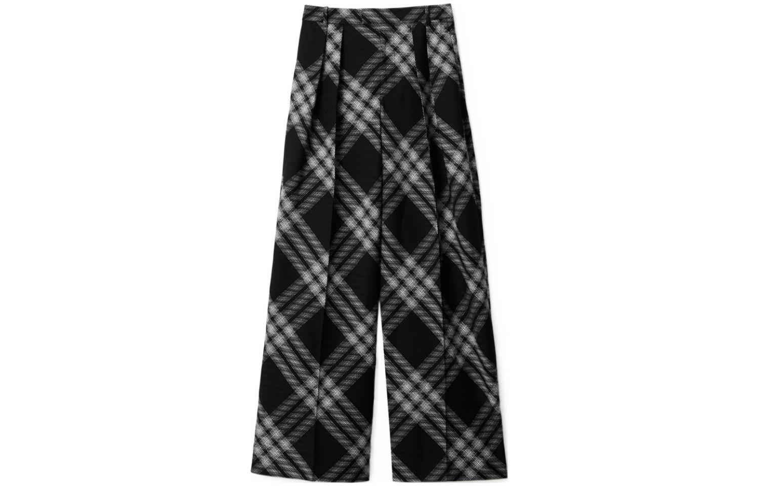 (Women) Burberry  Check Mid-Rise Straight-Leg Pants Black Casual Trousers. 80814011