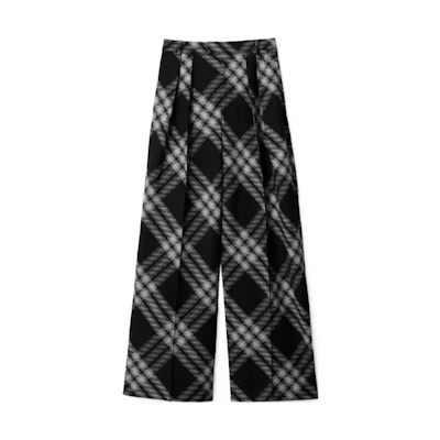 (Women) Burberry Check Mid-Rise Straight-Leg Pants Black Casual Trousers. 80814011