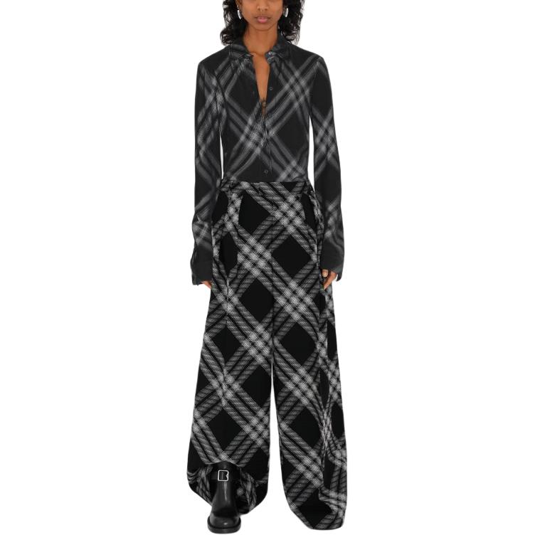 Shop (Women) Burberry  Check Mid-Rise Straight-Leg Pants Black Casual Trousers. 80814011
