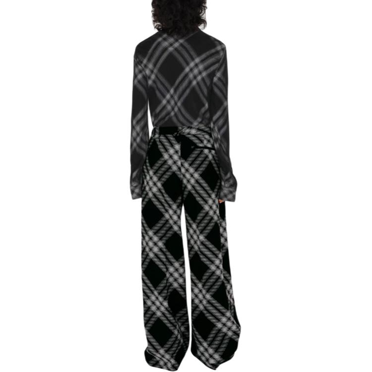 Purchase (Women) Burberry  Check Mid-Rise Straight-Leg Pants Black Casual Trousers. 80814011