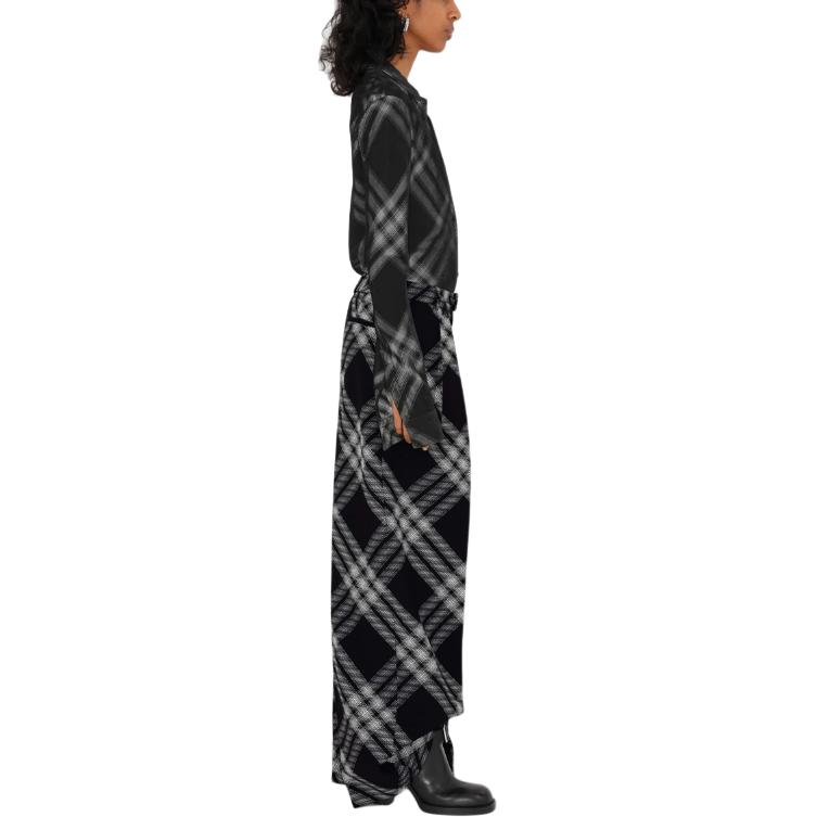 Details for (Women) Burberry  Check Mid-Rise Straight-Leg Pants Black Casual Trousers. 80814011