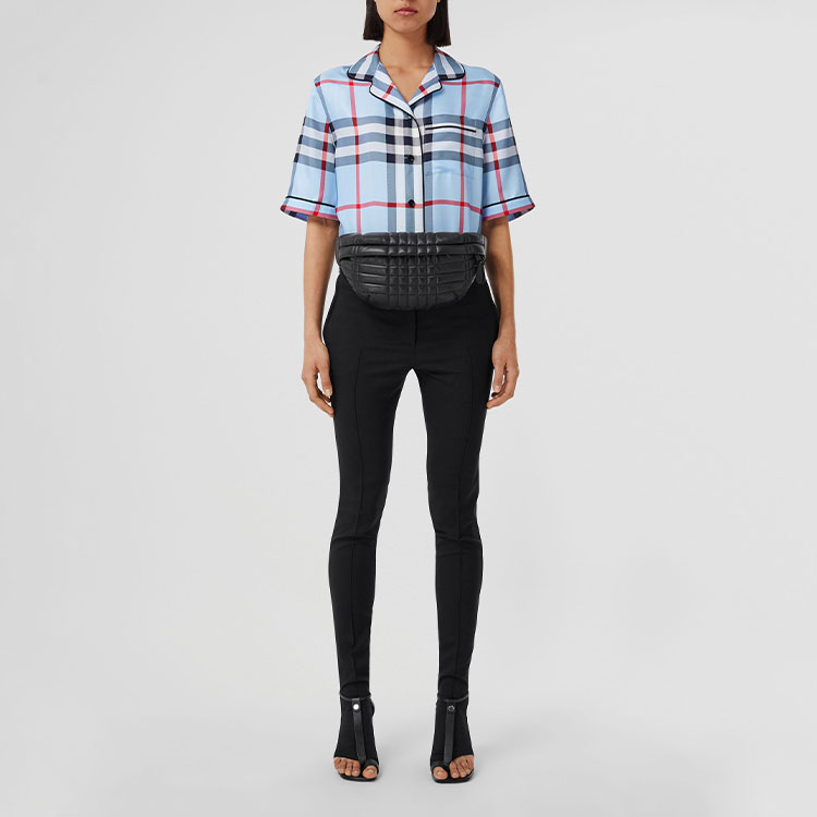 (Women) Burberry  Check Patchwork Short-Sleeve Casual Shirt Light Blue 80534161 圖 3