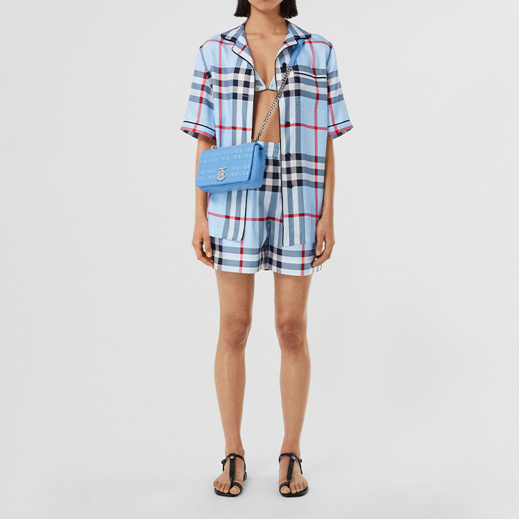 (Women) Burberry  Check Patchwork Short-Sleeve Casual Shirt Light Blue 80534161 圖 4
