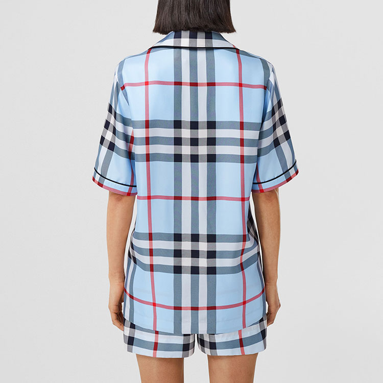 (Women) Burberry  Check Patchwork Short-Sleeve Casual Shirt Light Blue 80534161 圖 6
