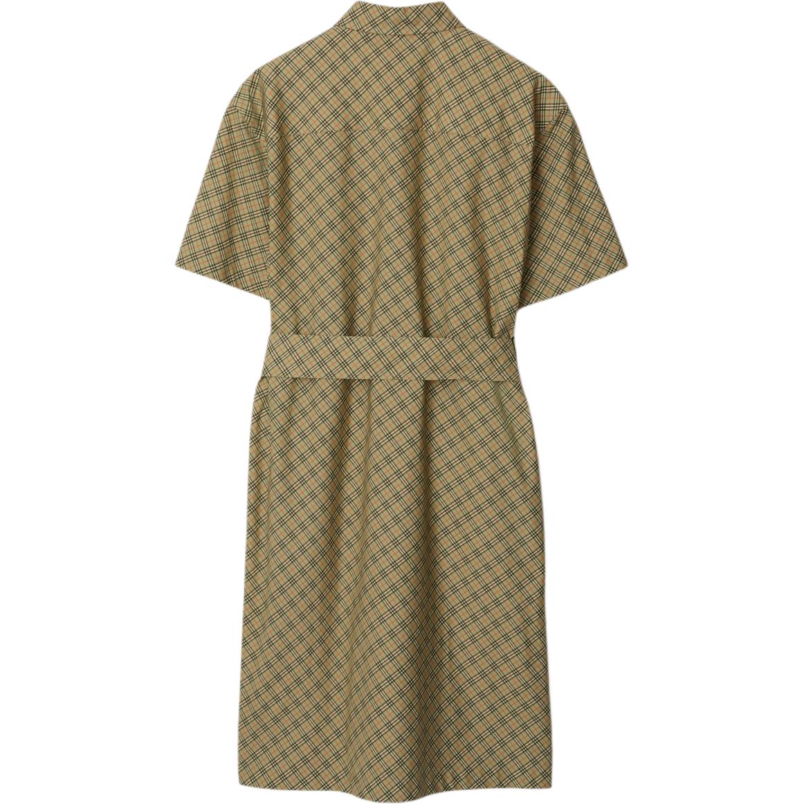 Lookbook (W) Burberry Gaun Midi Lengan Pendek Motif Check Ikat Pinggang Coklat Muda 80943571