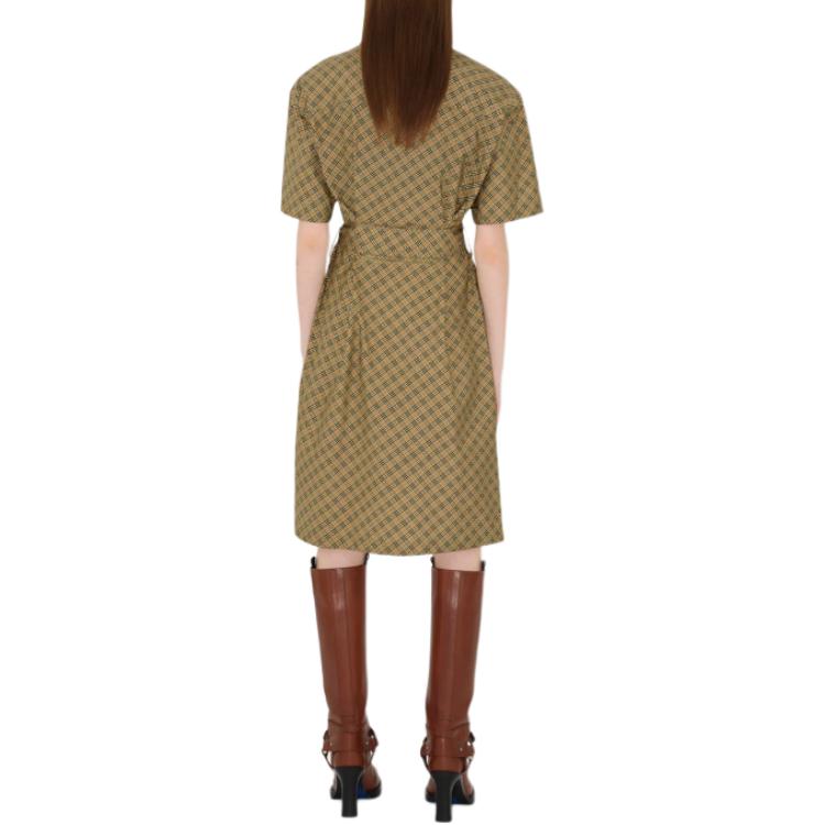 Purchase (W) Burberry Gaun Midi Lengan Pendek Motif Check Ikat Pinggang Coklat Muda 80943571