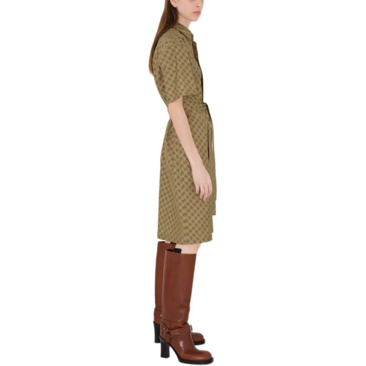 Details for (W) Burberry Gaun Midi Lengan Pendek Motif Check Ikat Pinggang Coklat Muda 80943571